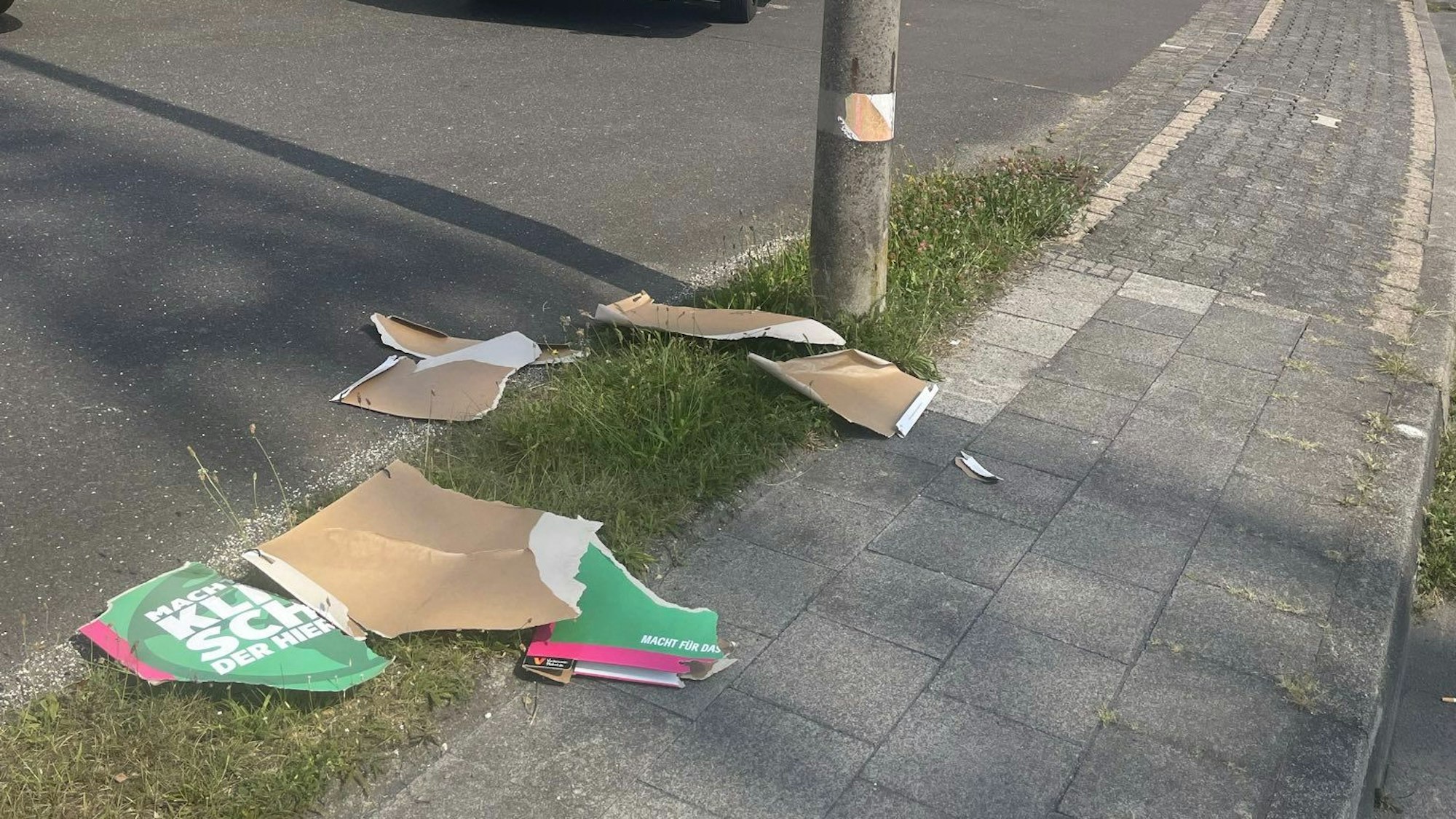 Zerrissen und auf den Boden geworfen wurde dieses Wahlplakat der Grünen.