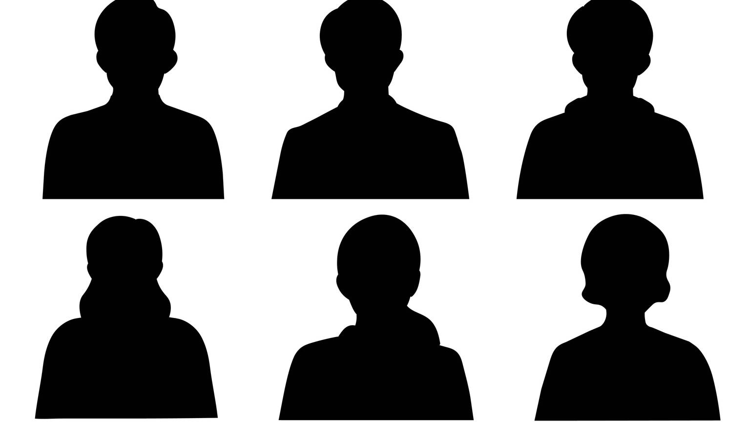 Set of silhouette people icons, black shadow figure illustrations