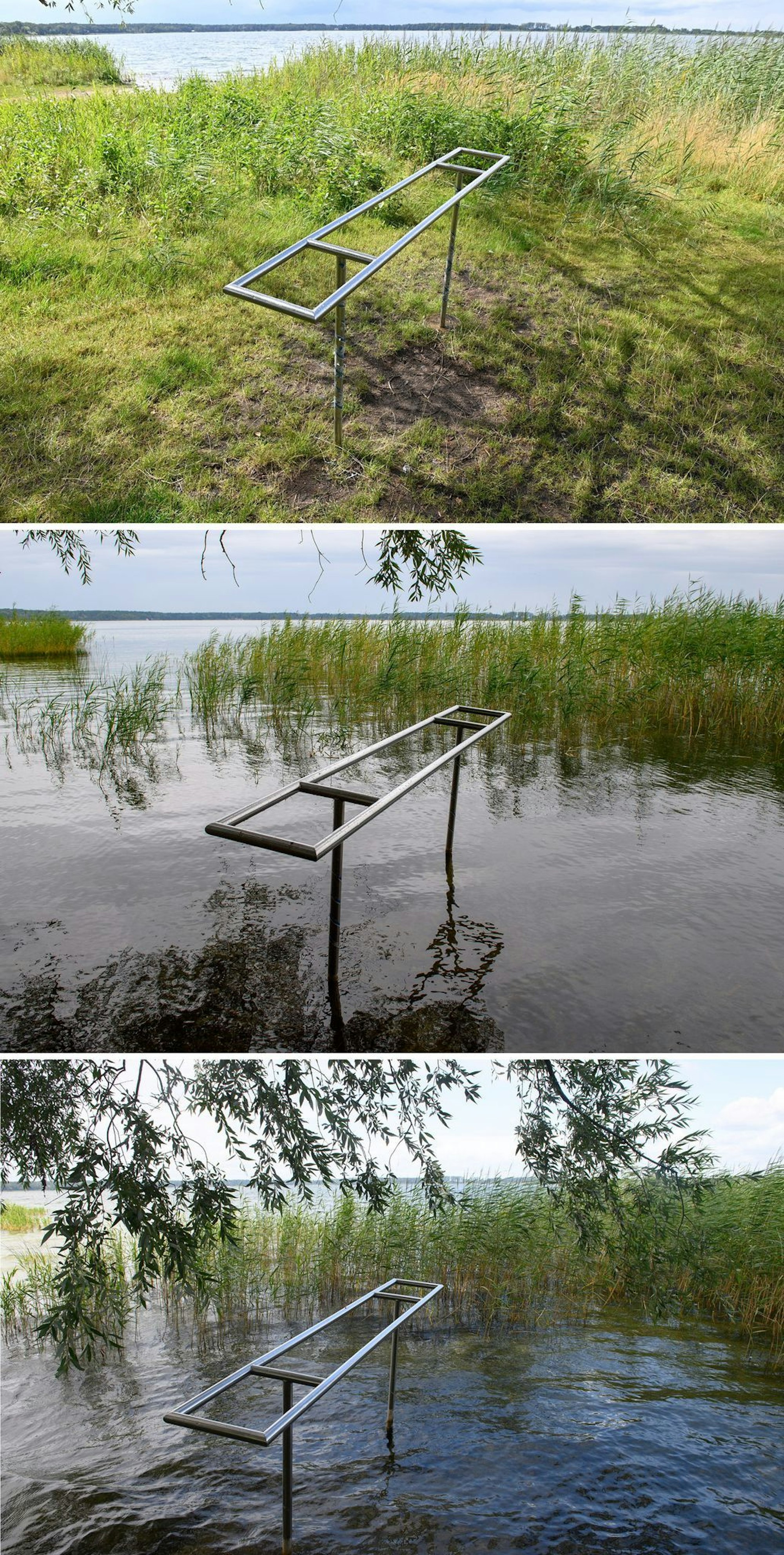 Eine Stelle zum Wassertreten am Arendsee lag 2023 im Trockenen. 2024 und 2025 sah es im August an dieser Stelle anders aus.