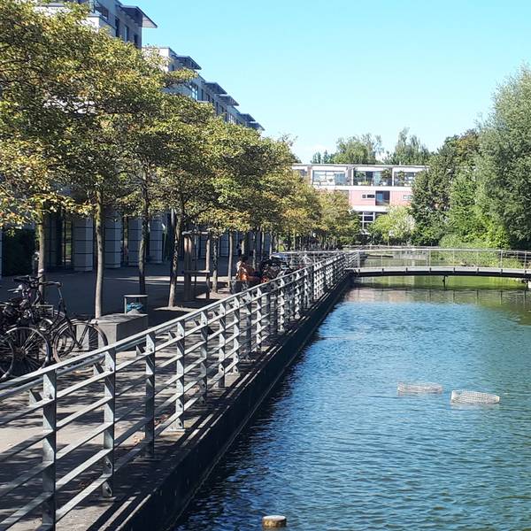 Eine Brücke spannt sich über einen Kanal.