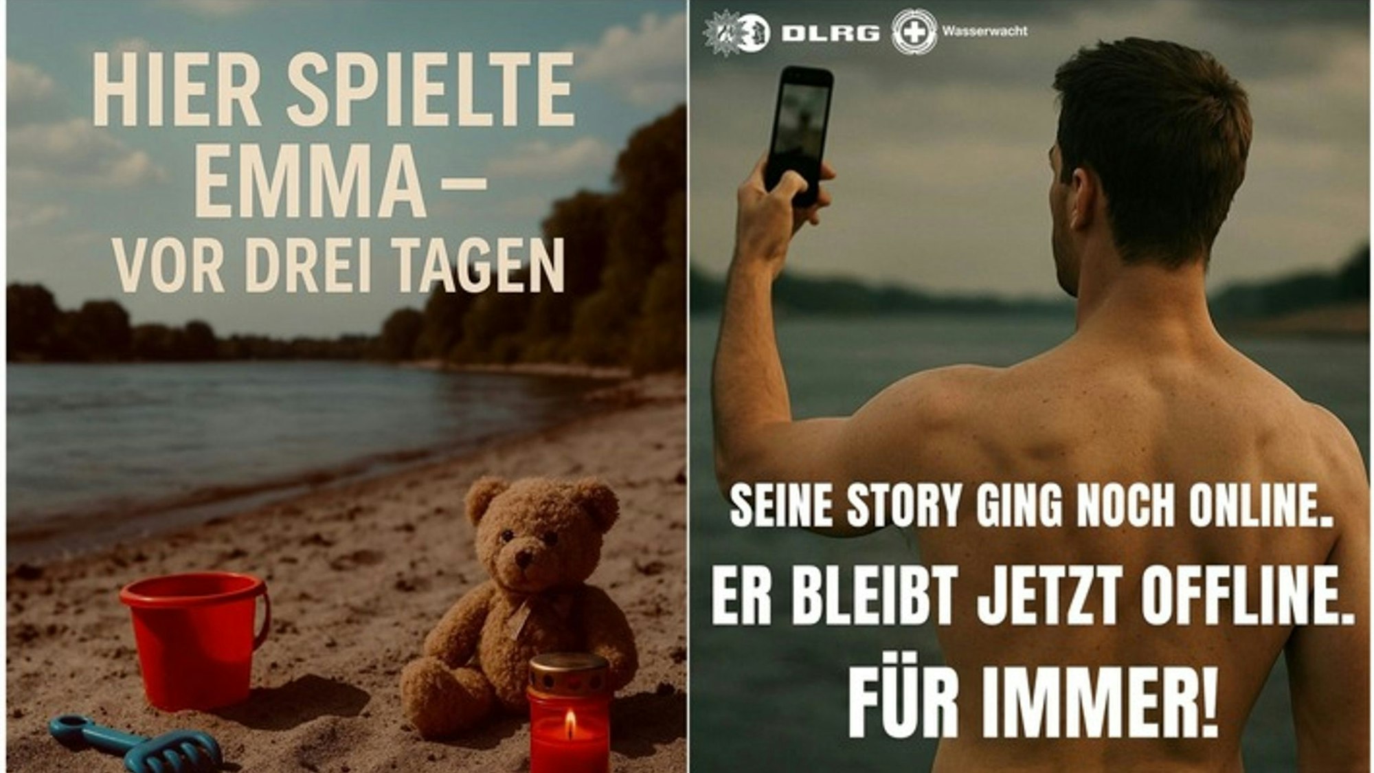 Mit Schock-Bildern sollen Menschen vom Baden im Rhein abgehalten werden.