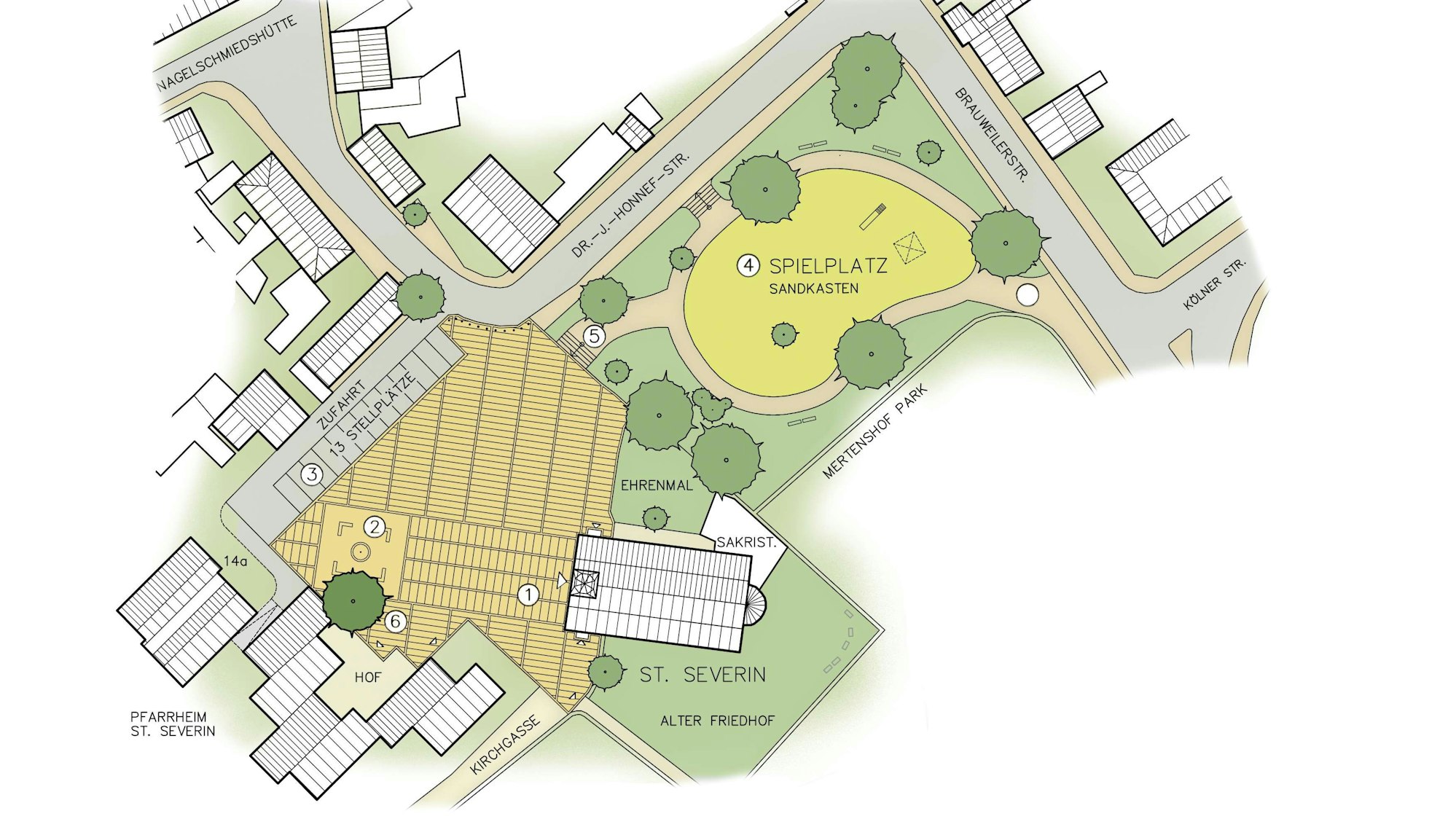 Visualisierung von Gerhard Standop zur Umgestaltung des Lövenicher Kirchplatzes.