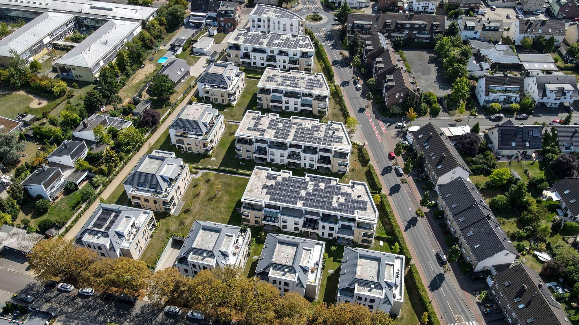 Das Bild zeigt das Wohnquartier in der Euskirchener Südstadt aus der Luft.