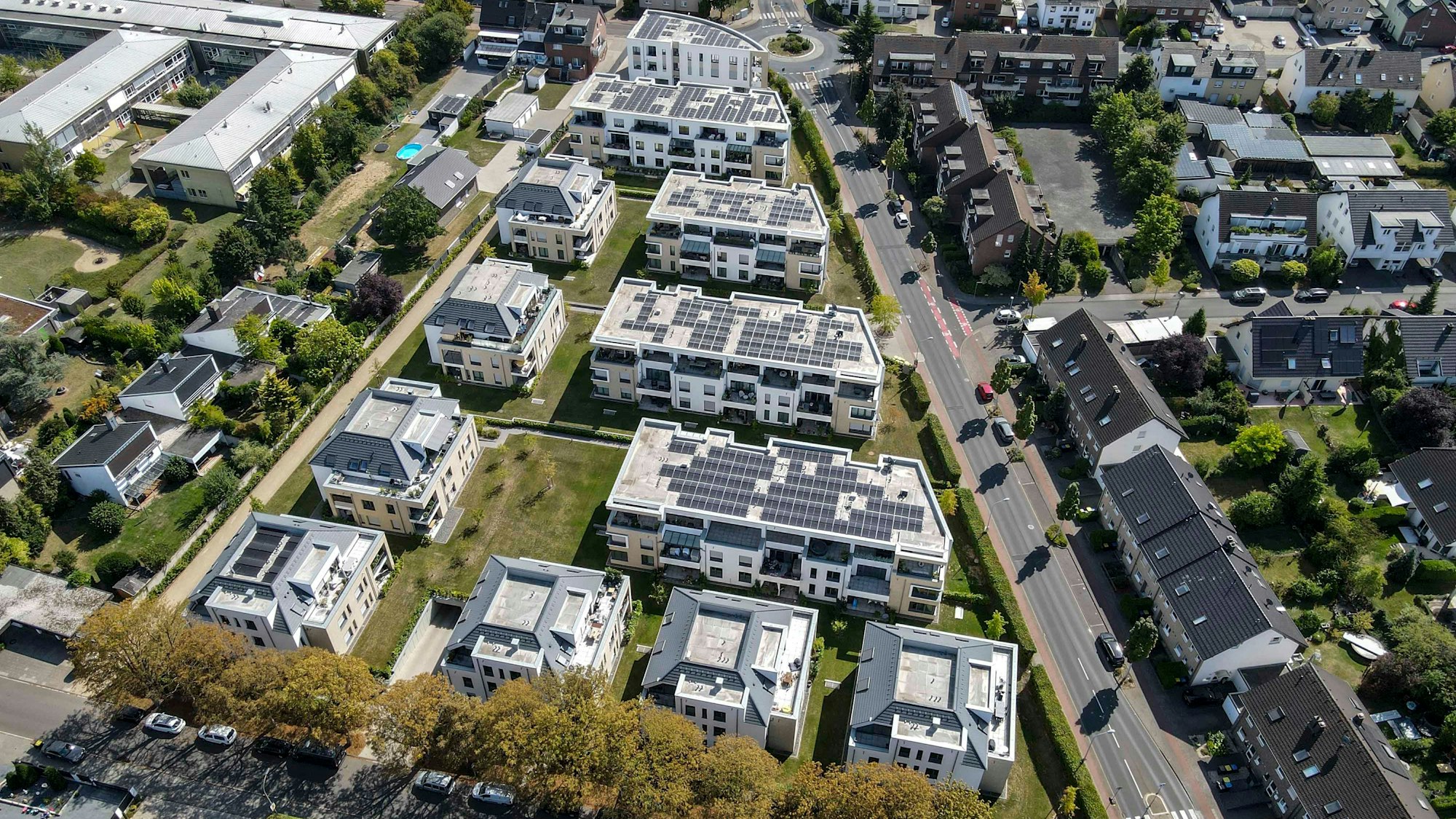 Das Bild zeigt das Wohnquartier in der Euskirchener Südstadt aus der Luft.