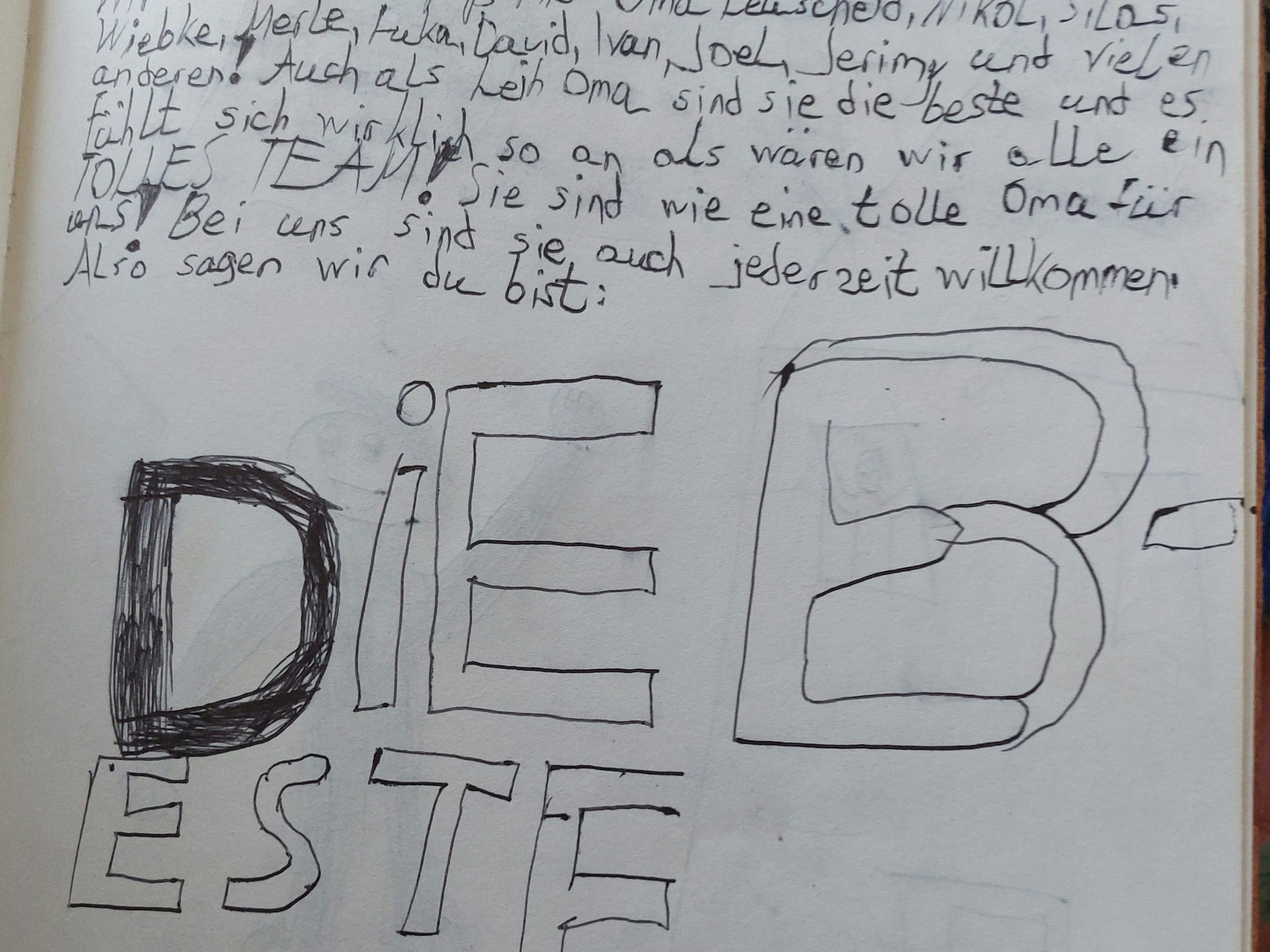 Liebevoller Eintrag im Gästebuch.