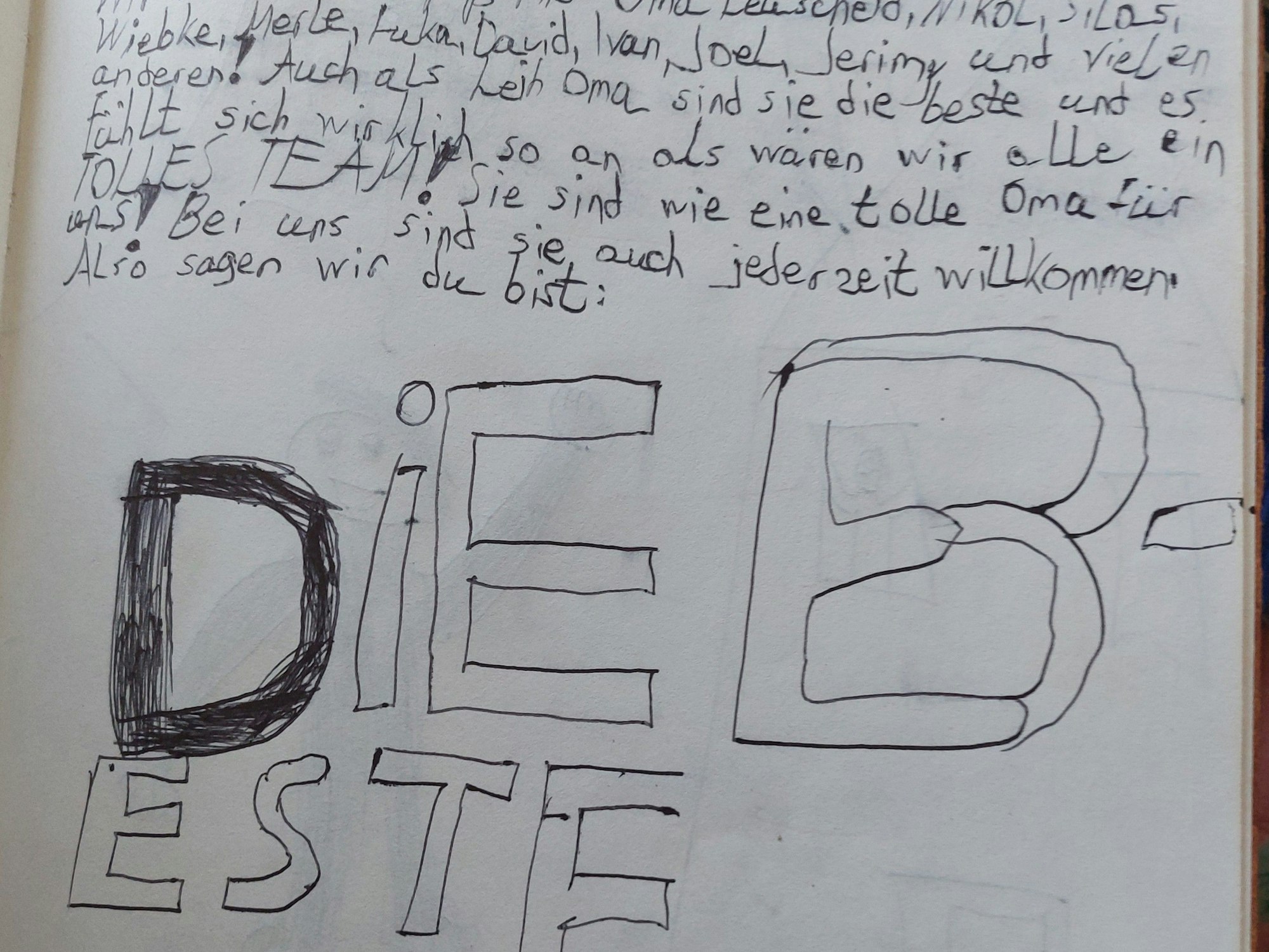 Liebevoller Eintrag im Gästebuch.