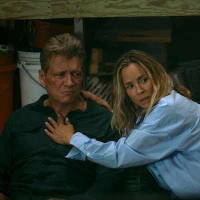 The Waterfront. (L to R) Holt McCallany as Harlan Buckley, Maria Bello as Belle Buckley in episode 104 of The Waterfront. Cr. Dana Hawley/Netflix © 2025