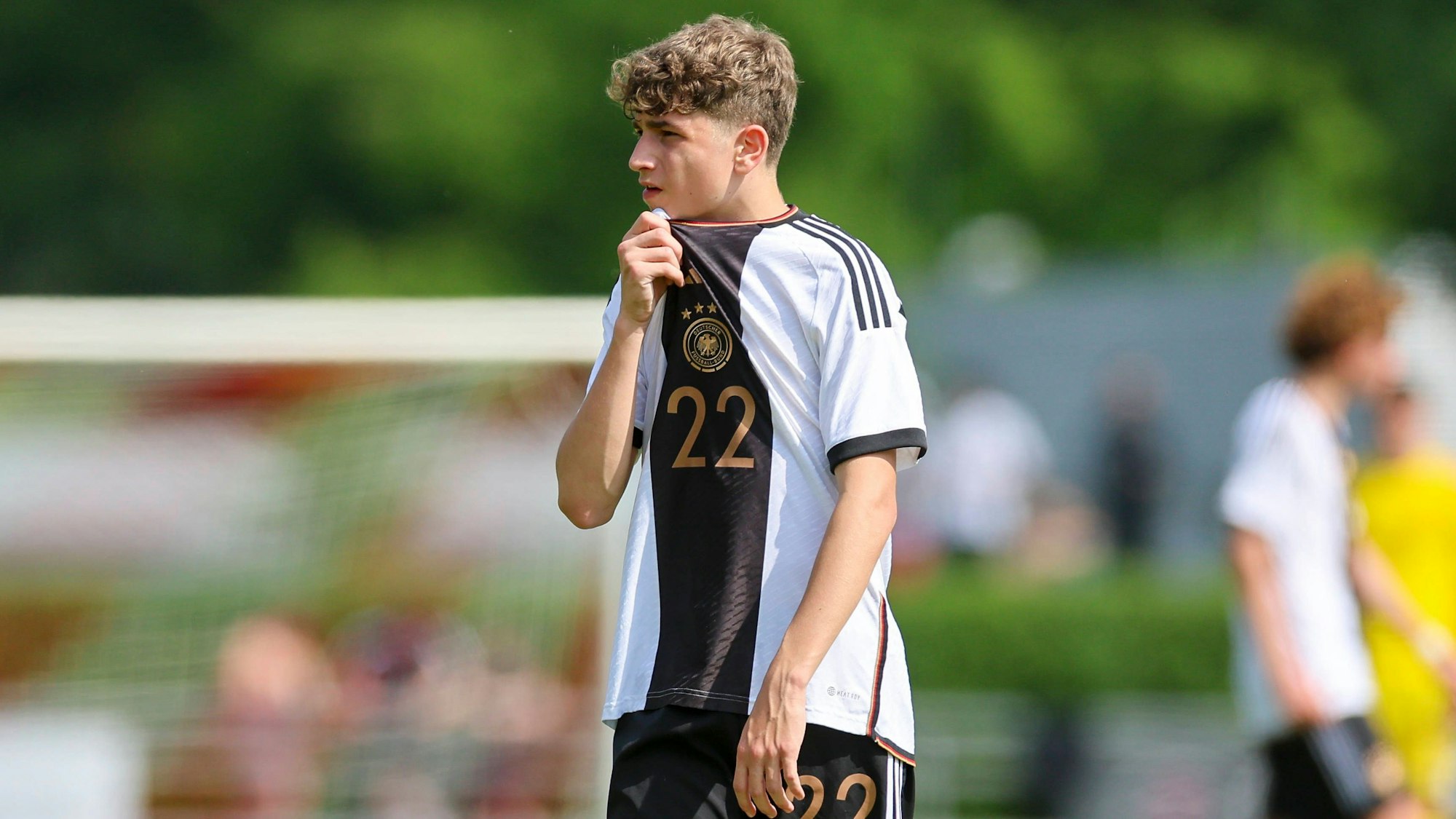 Simone Cannizzaro Germany schaut enttaeuscht, International Friendly, Länderspiel, Nationalmannschaft Germany vs Netherlands U15, Stadion Suedstrasse, 10.05.2024, Bad Pyrmont, Deutschland. *** Simone Cannizzaro Germany looks disappointed, International Friendly, Germany vs Netherlands U15, Stadion Suedstrasse, 10 05 2024, Bad Pyrmont, Germany