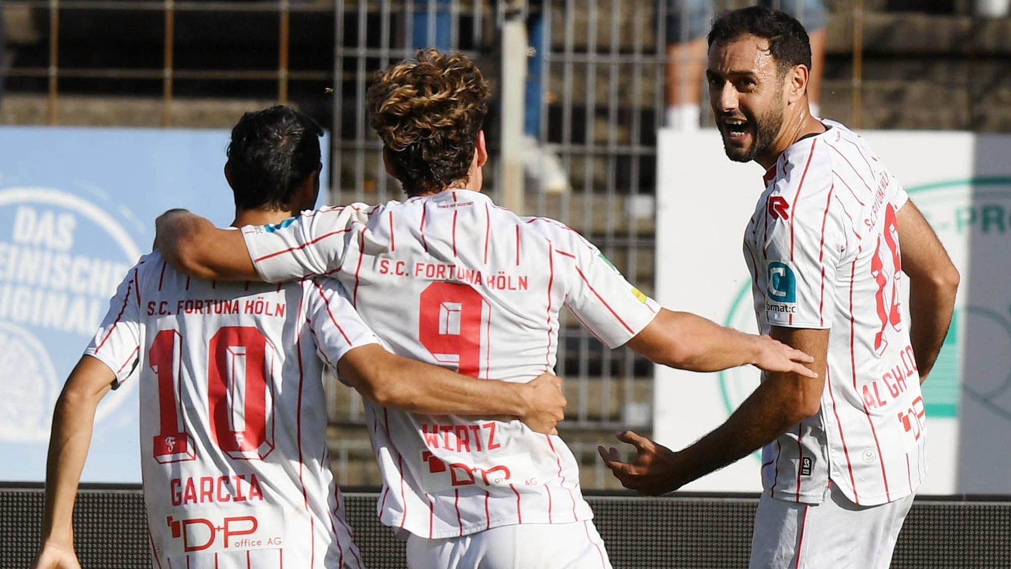 Fortuna Köln bejubelt den Siegtreffer im Derby gegen Fortuna Düsseldorf II