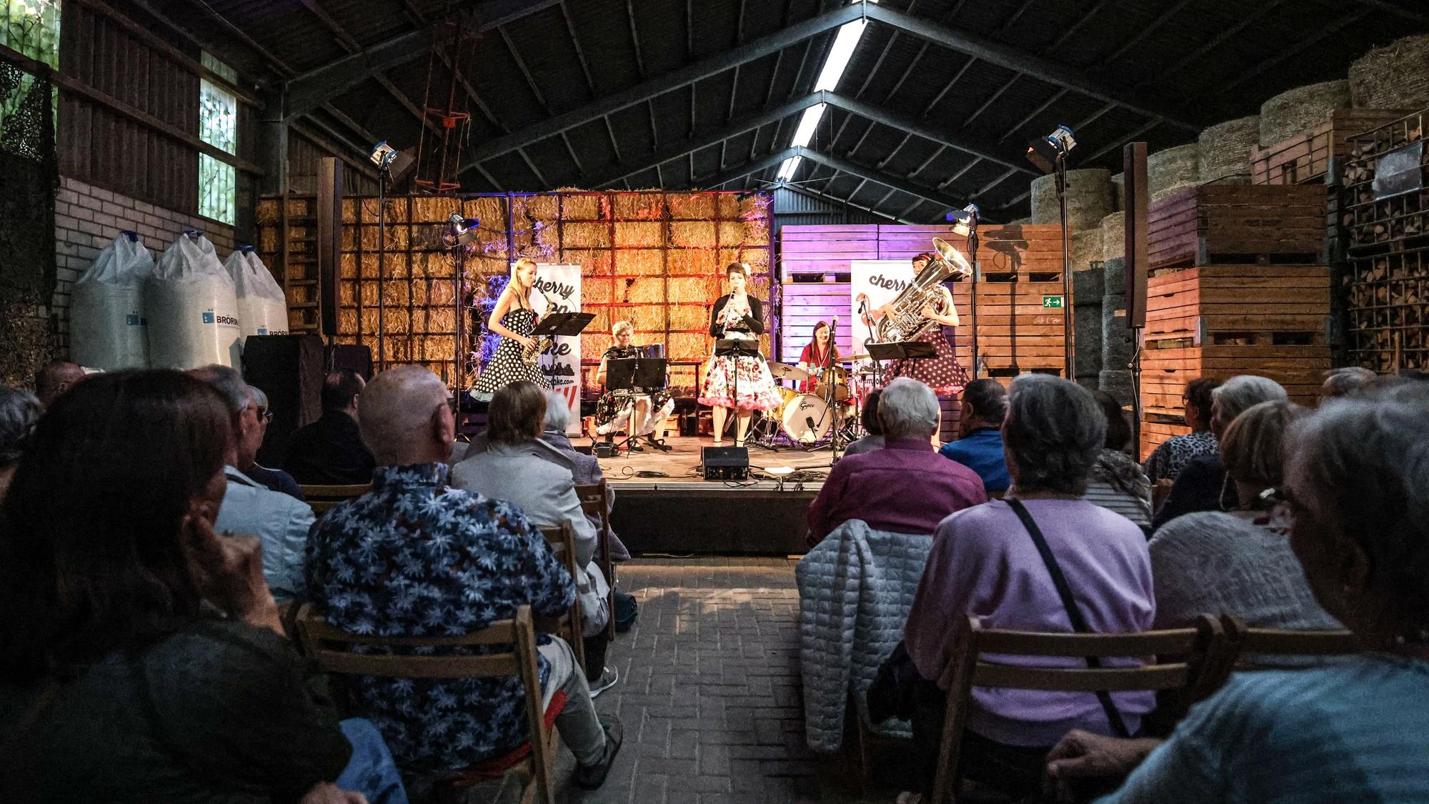 Eine Band spielt vor Publikum auf einer Bühne.