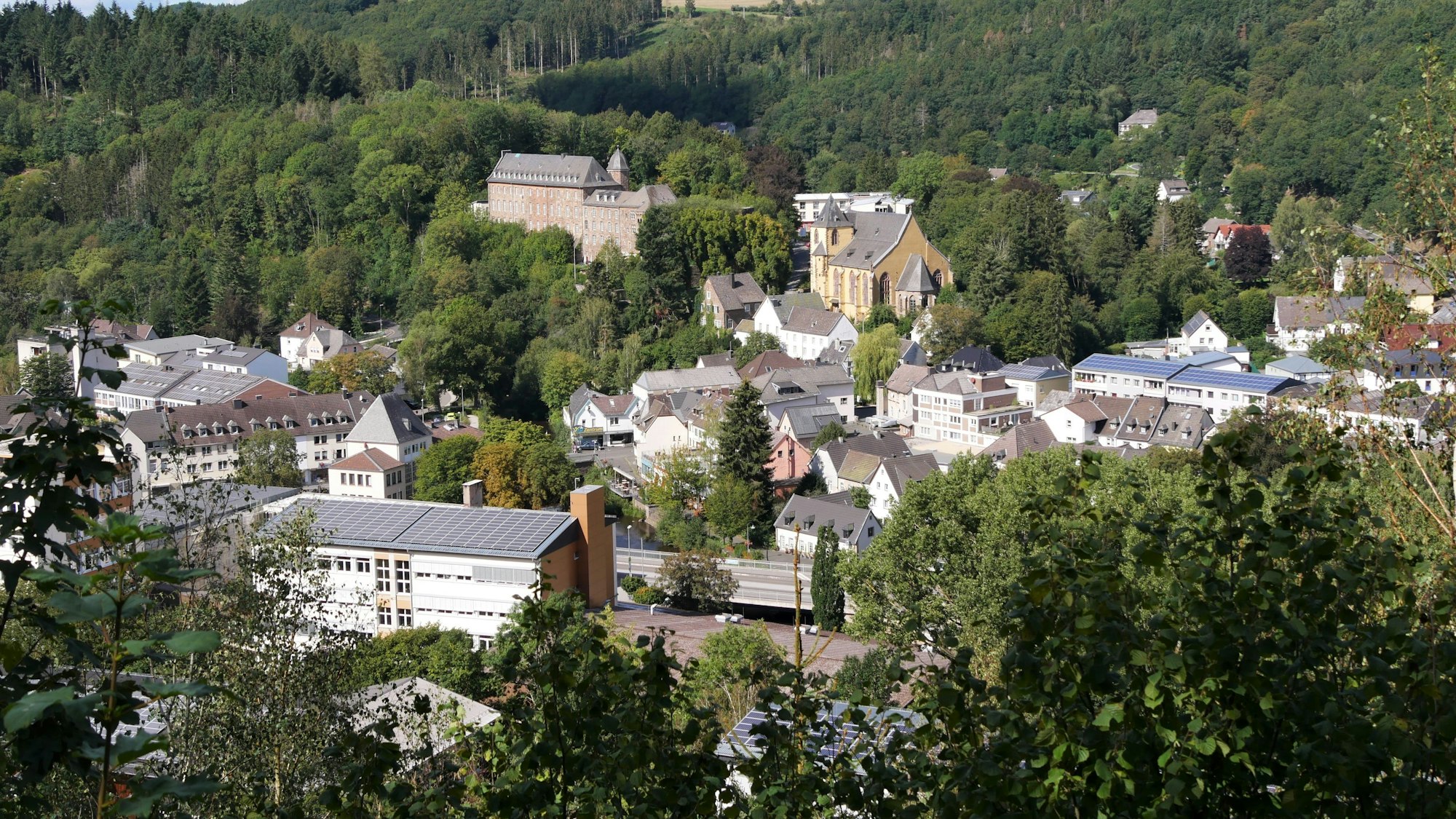 Blick auf Schleiden mit Schloss und Schlosskirche.