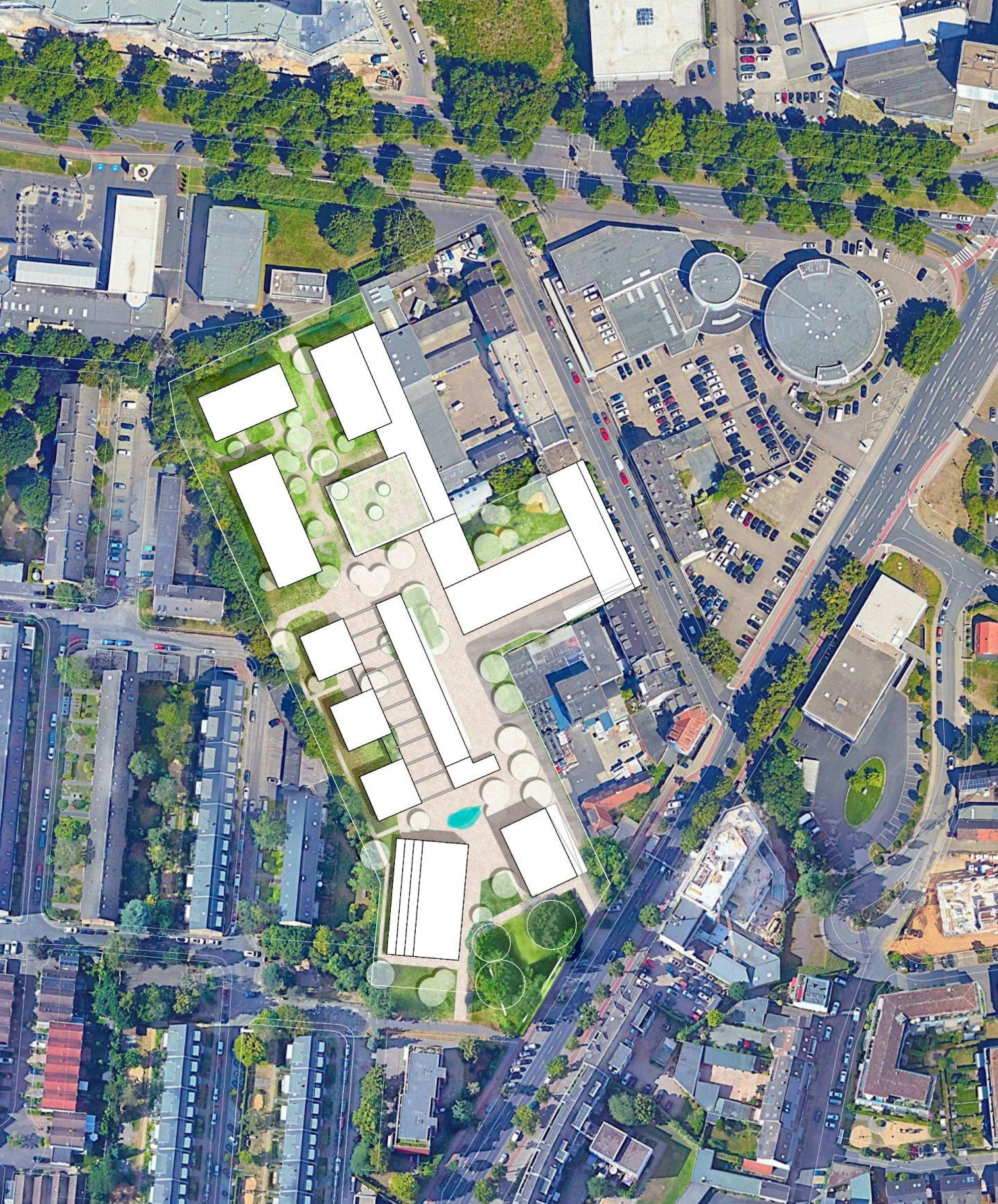 Visualisierung des neuen Stadtquartiers „Veedl“.