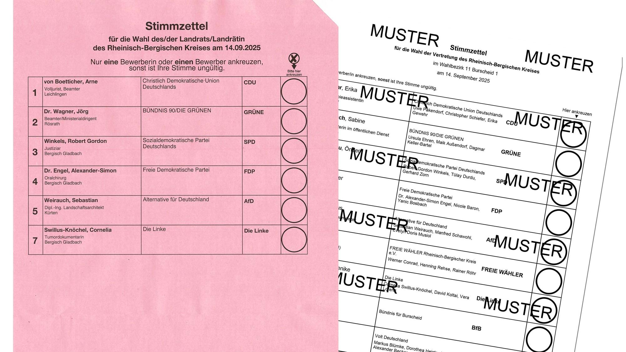 Montage von Wahlzetteln für Landrat und Kreistag in Rhein-Berg.