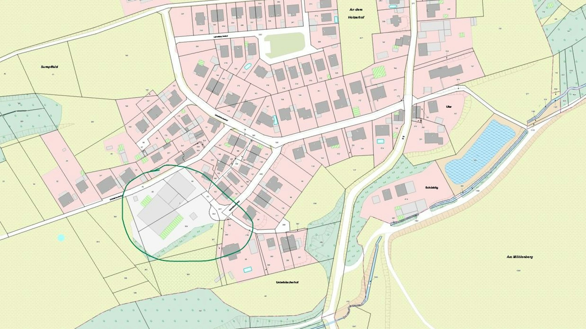 Auf diesem Gelände - umkreistes Areal - will die Dornieden Gruppe bauen.