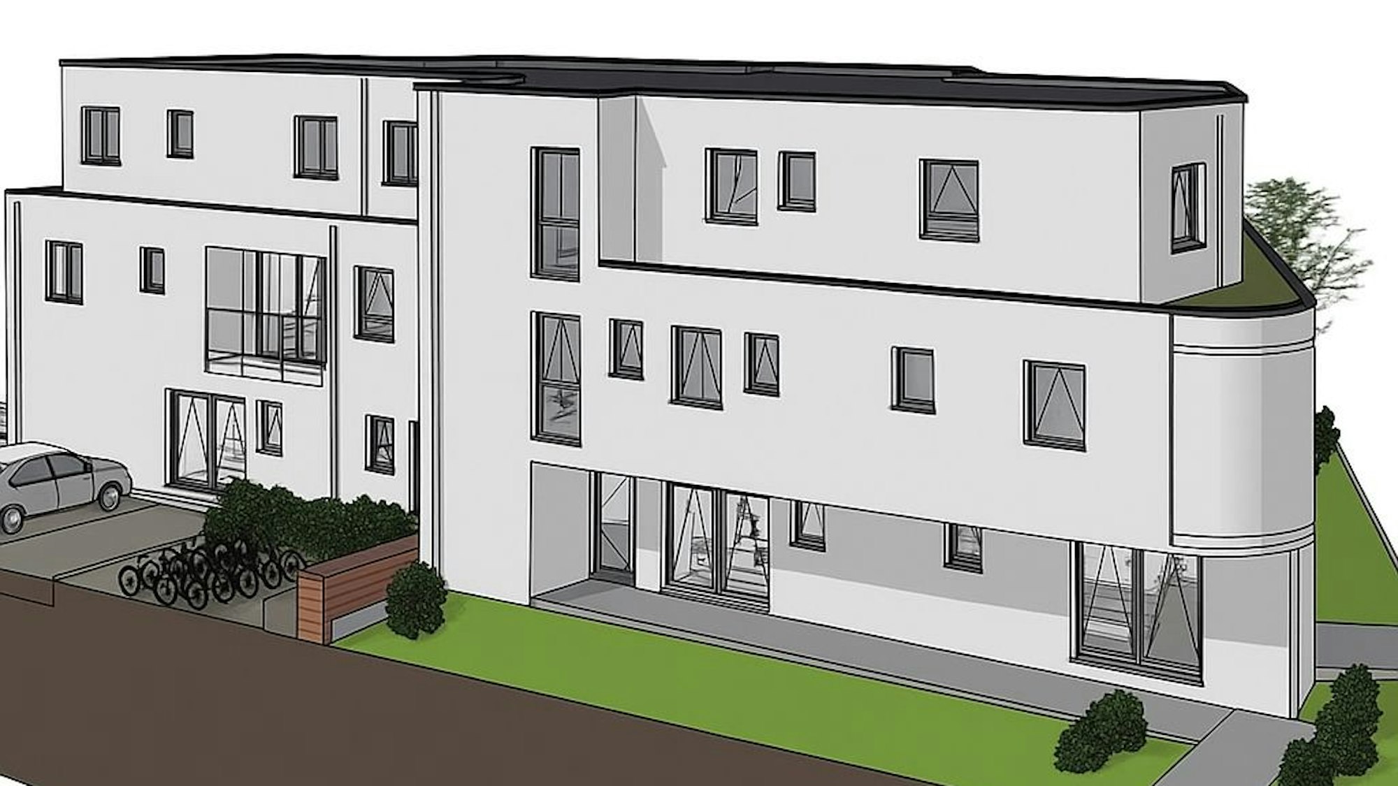 Das Bild zeigt den Entwurf eines Hauses mit einem Staffelgeschoss.