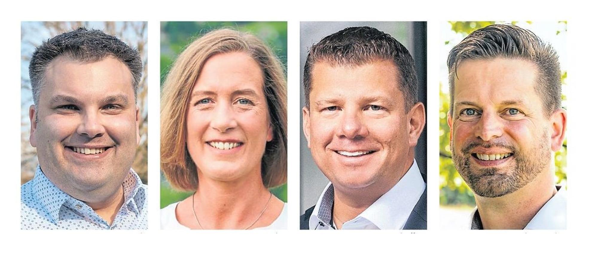 Von links, zunächst die beiden Morsbacher Jan Schumacher (39, BFM-UBV) und Nadja Hansmann (CDU), daneben die beiden Reichshofer Kandidaten René Kauffmann (45, CDU, dritter von links) und der parteilose Kandidat Jan Gutowski (48).