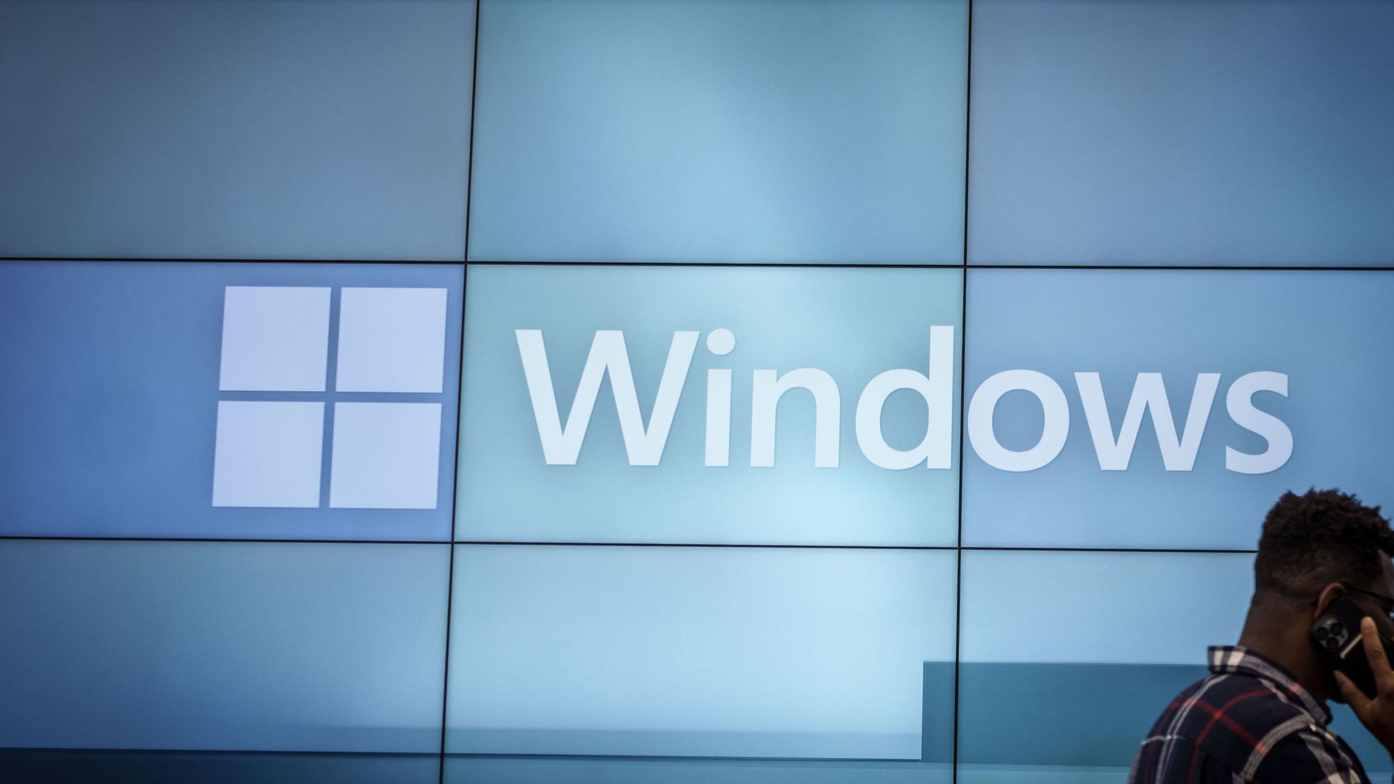 Das Logo von Windows von Microsoft, aufgenommen im Shop an der 5th Avenue in Manhatten.