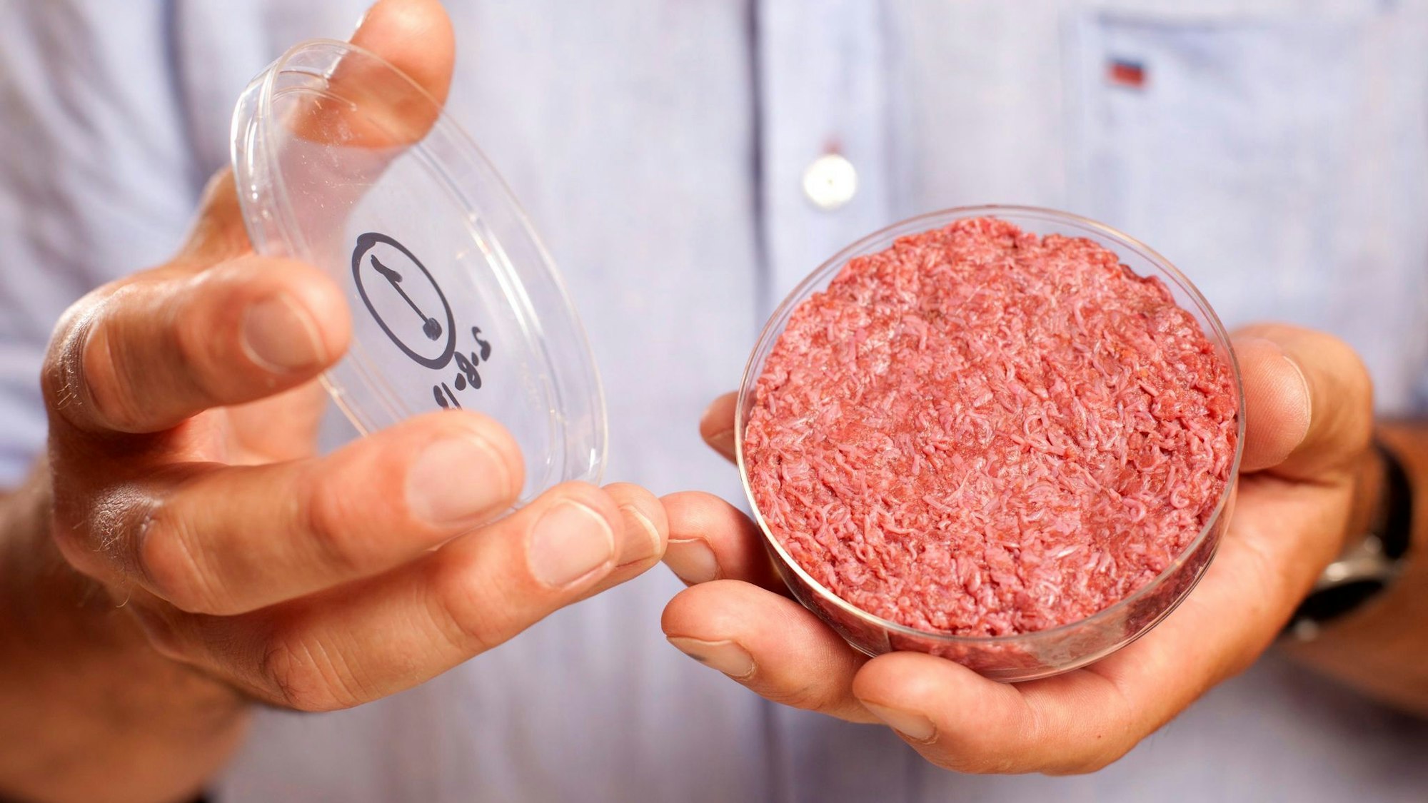 Professor Mark Post von der Universität Maastricht zeigt 2013 künstliches Fleisch aus dem Labor in einer Petrischale. (Archivbild)