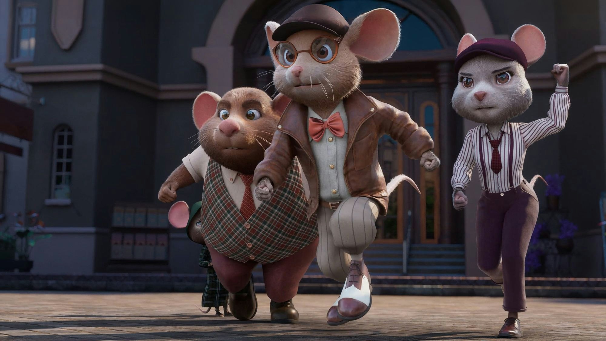 Zu sehen ist ein Bild aus dem Animationsfilm, der von drei Mäusen handelt.