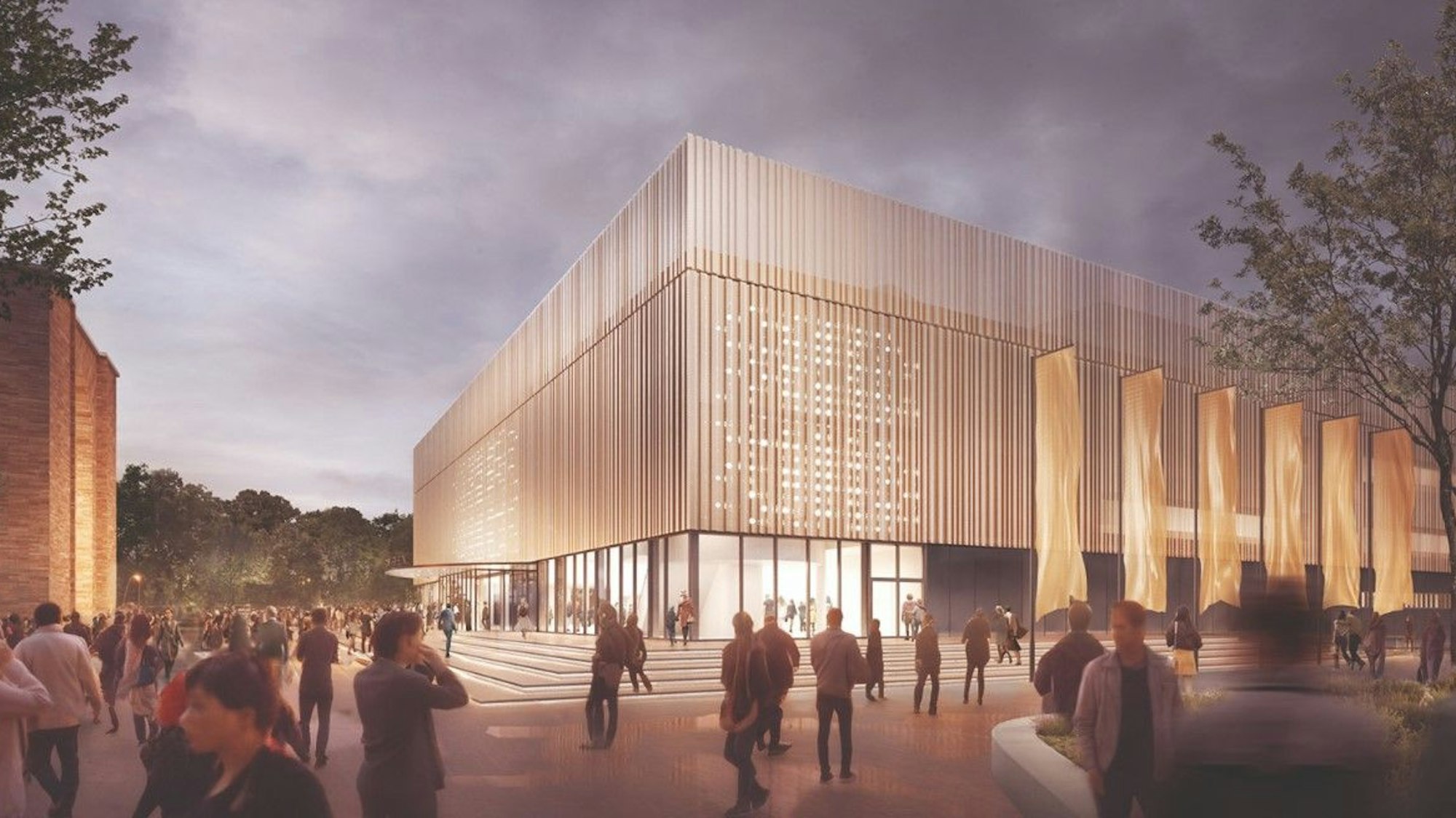 Die Visualisierung zeigt das geplante neue „Theater am Rhein“ in Köln Deutz.