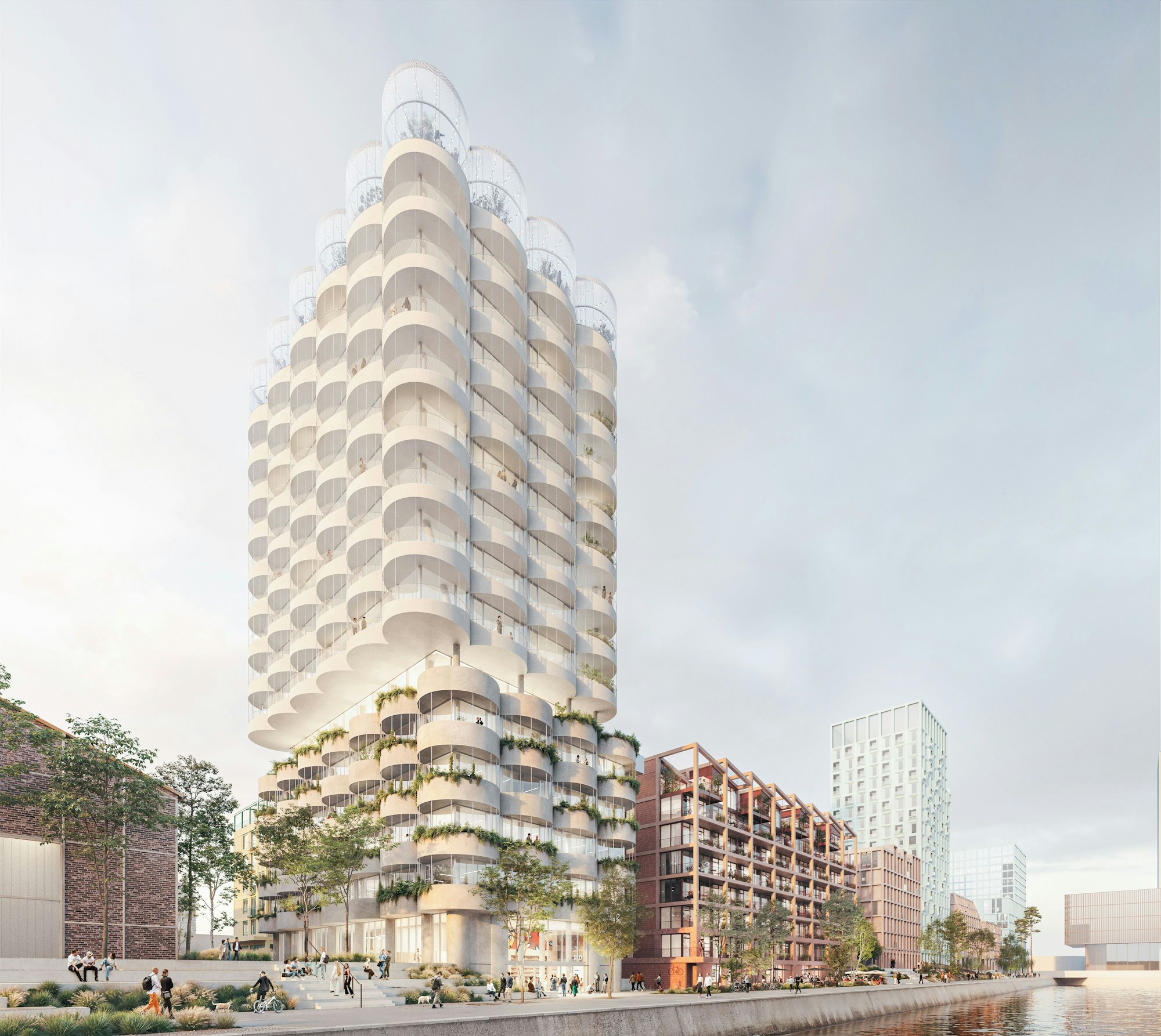 Die Architekten von „&MICA“ aus Köln haben mit diesem Entwurf den Wettbewerb für das Baufeld 05 im Deutzer Hafen gewonnen.