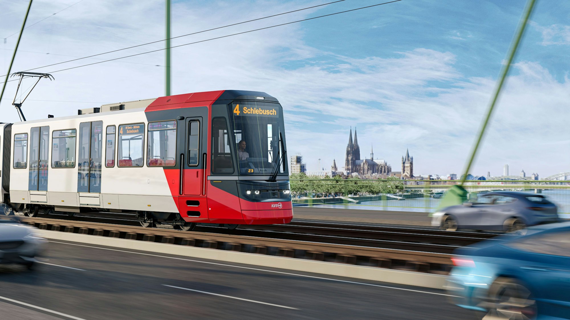 So sollen die neuen Hochflurbahnen der KVB aussehen, die beim Hersteller Stadler Deutschland in Auftrag gegeben sind.