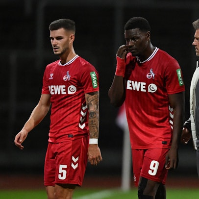 Zwei Niederlagen beim Cologne Cup: v.l.n.r.: Tom Krauß , Ragnar Ache und Trainer Lukas Kwasniok vom 1.FC Köln.