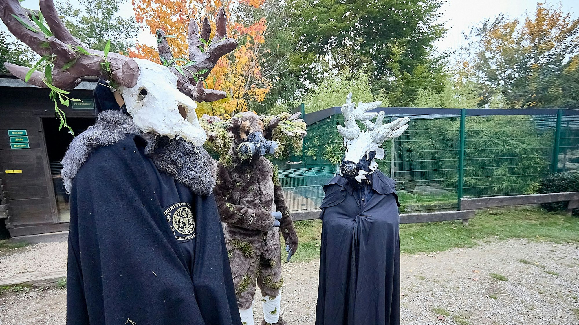 Drei Menschen haben sich als Fabelwesen kostümiert.