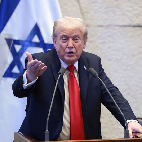Das Bild zeigt US-Präsident Donald Trump bei seiner Rede vor der Knesset. Foto: Evelyn Hockstein/AFP
