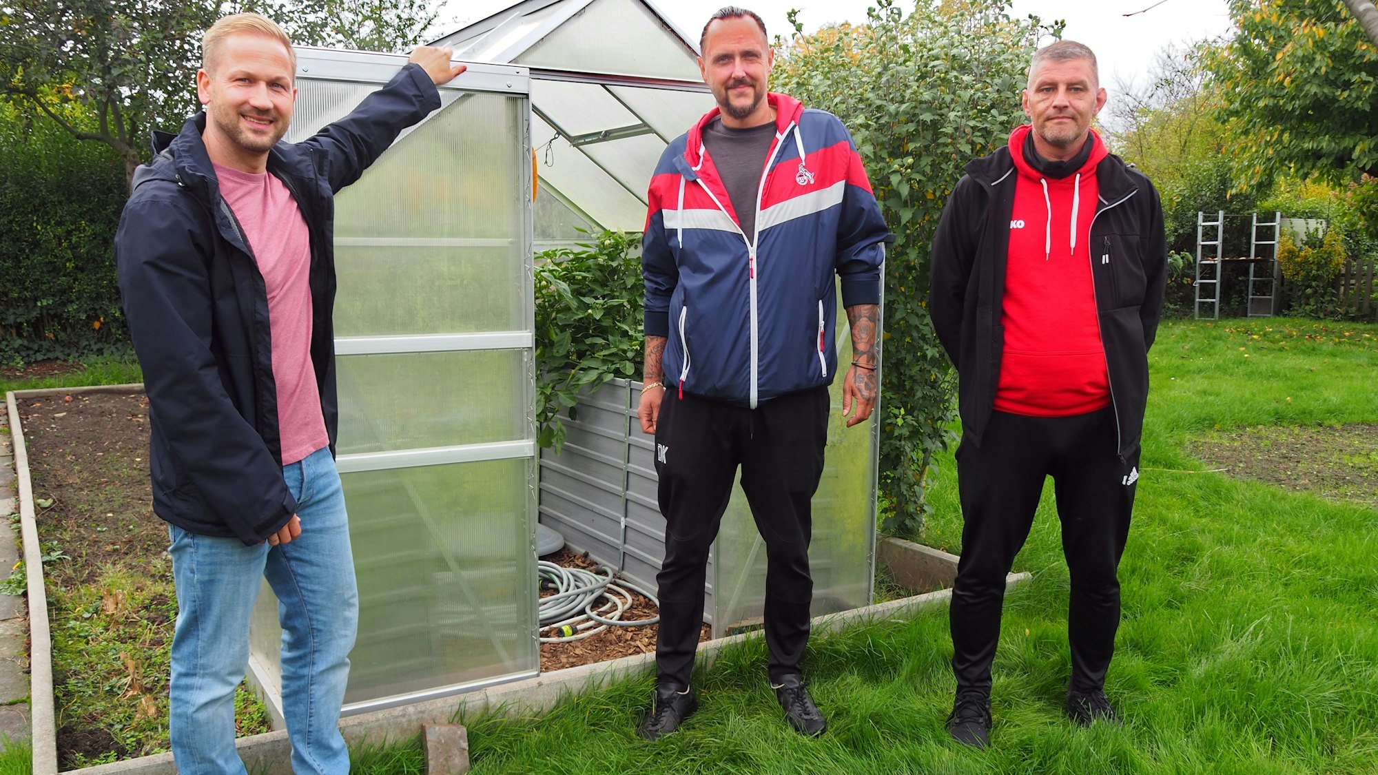 Stefan Teichmann, Dennis König und Marco Thiebes setzen sich für den Erhalt ihrer Kleingartenanlage in Höningen und gegen den Ausbau der A4 im Kölner Süden ein.