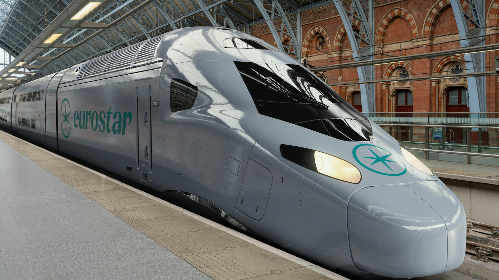 Die von Eurostar herausgegebene, computergenerierte Visualisierung zeigt den Doppelstockzug Eurostar Celestia.