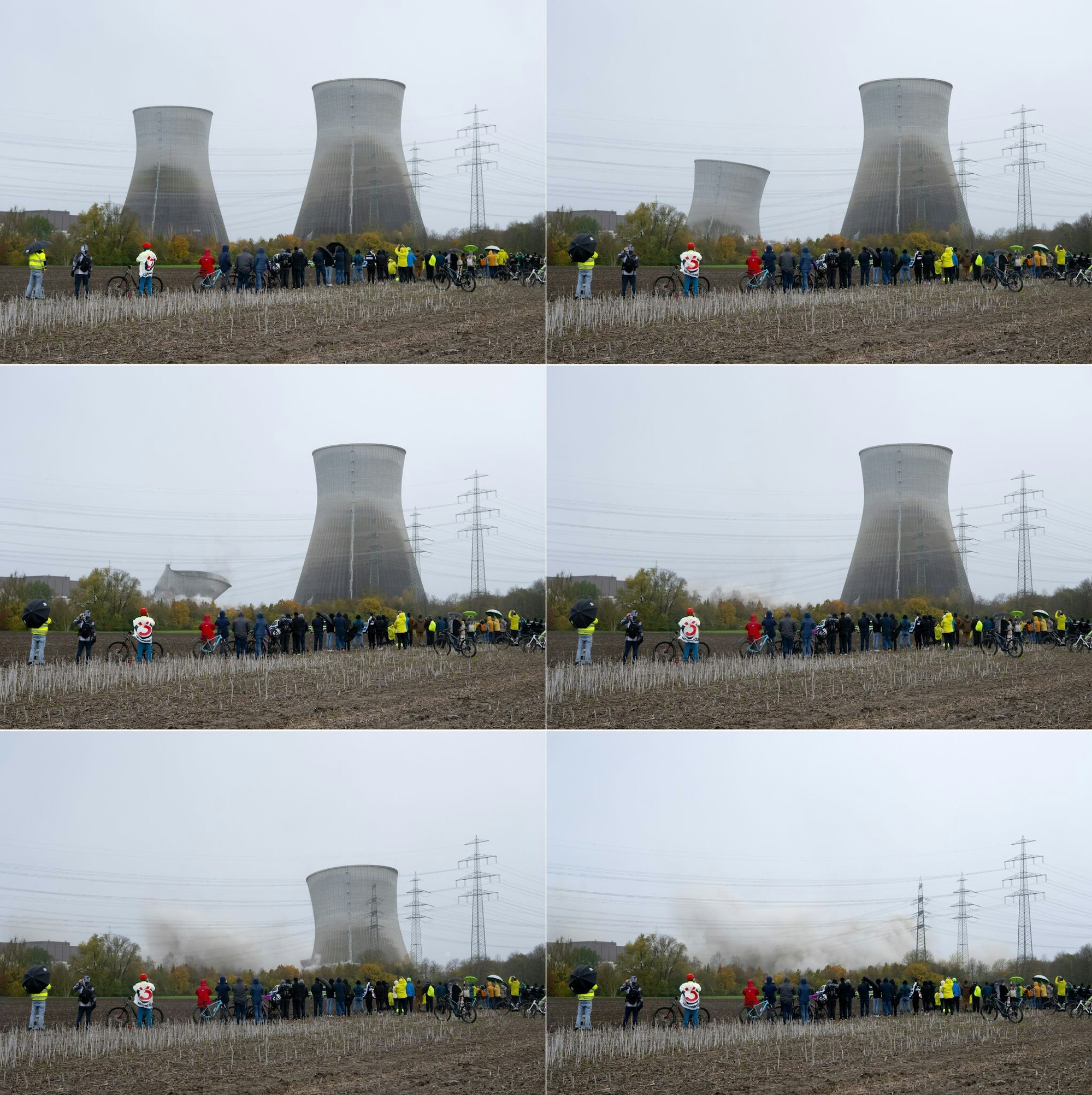 Bildkombo der Kühlturm-Sprengung in Gundremmingen.