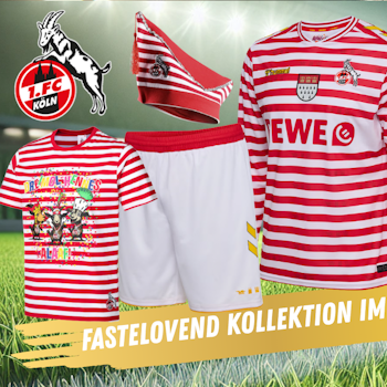 Auf dem Bild wird die neue Fastelovend Kollektion des 1. FC KÖLNS in Szene gesetzt.