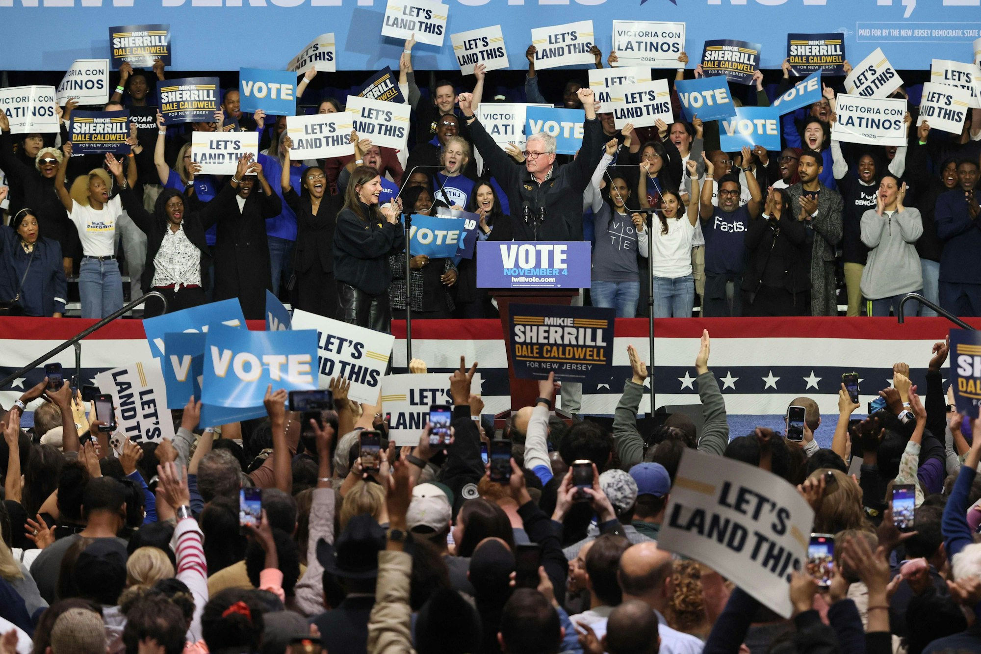 NEWARK, NEW JERSEY - NOVEMBER 01: NJ Gov. Phil Murphy speaks during a "Get Out the Vote" rally for New Jersey Democratic gubernatorial candidate, U.S. Rep. Mikie Sherrill (D-NJ) at Essex County College Gymnasium on November 01, 2025 in Newark, New Jersey. Former President Barack Obama attended a GOTV rally ahead of Tuesday's general election where Sherill is facing Republican candidate Jack Ciattarelli for governor of New Jersey to fill the vacancy being left by Gov. Phil Murphy. Michael M. Santiago/Getty Images/AFP (Photo by Michael M. Santiago / GETTY IMAGES NORTH AMERICA / Getty Images via AFP)