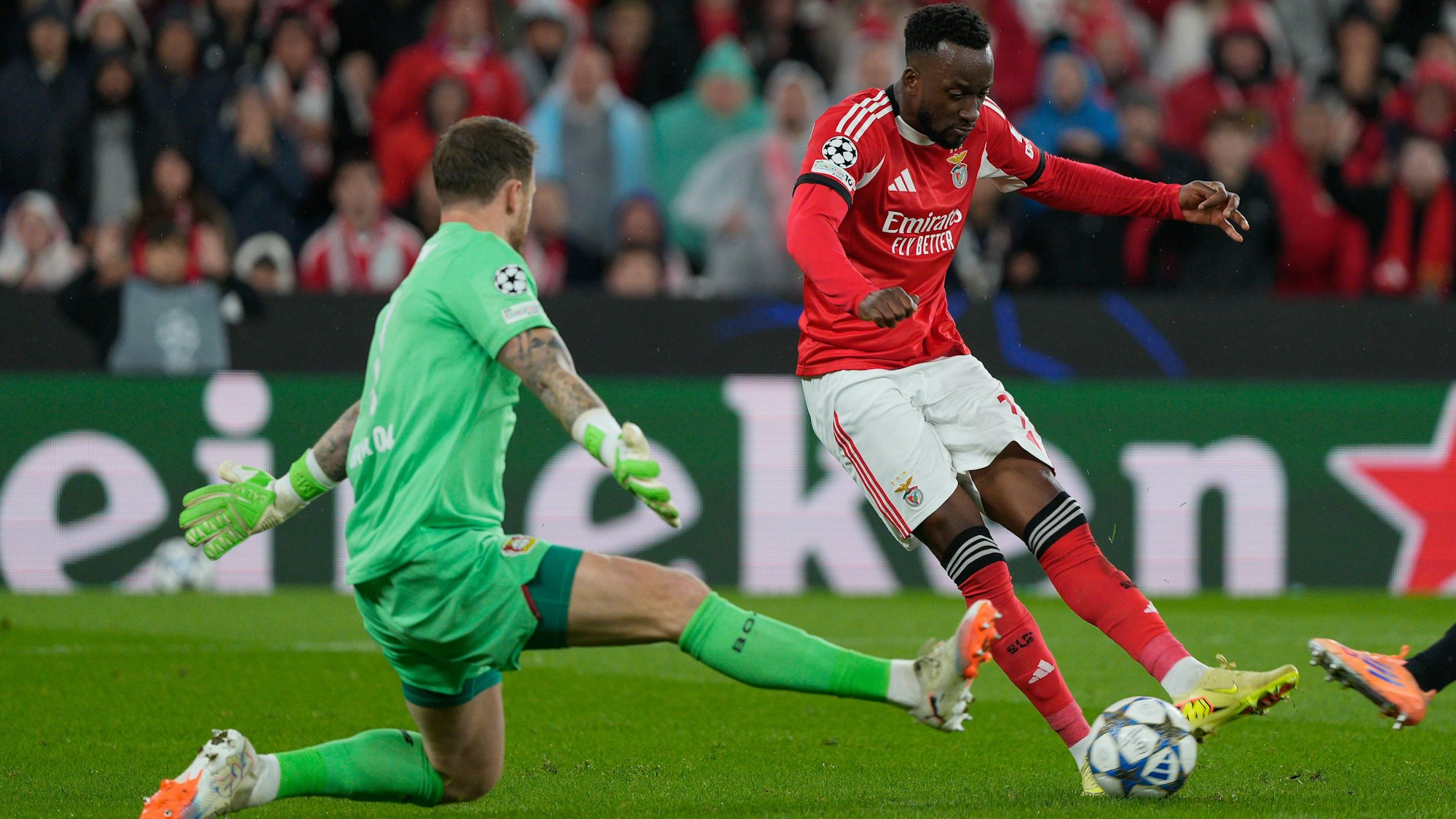 Zur Stelle: Mark Flekken pariert gegen den ehemaligen Düsseldorfer Dodi Lukebakio von Benfica Lissabon.