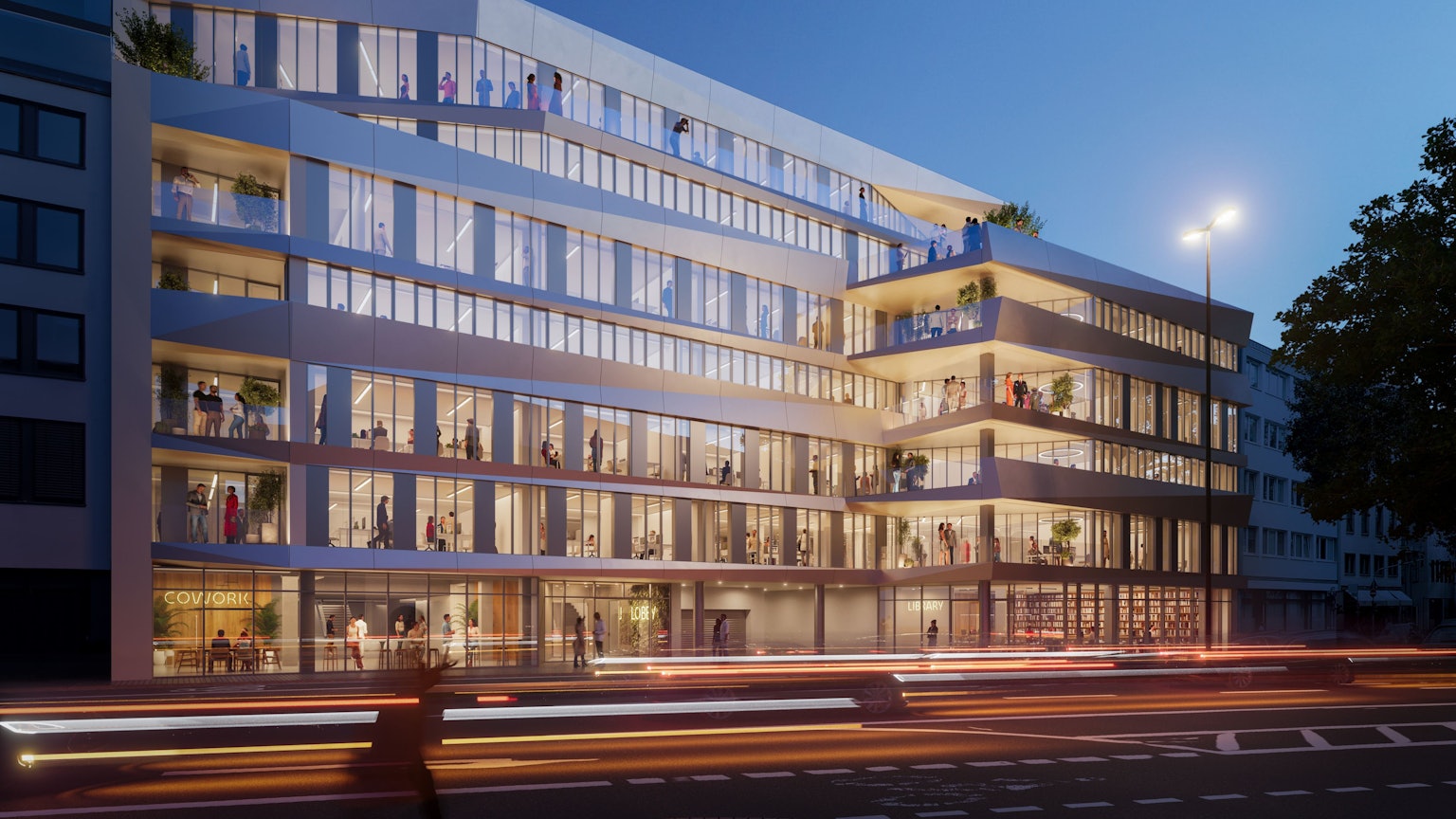 Verschiedene Außenbereiche und eine Dachterrasse mit Domblick sieht der Entwurf vor.