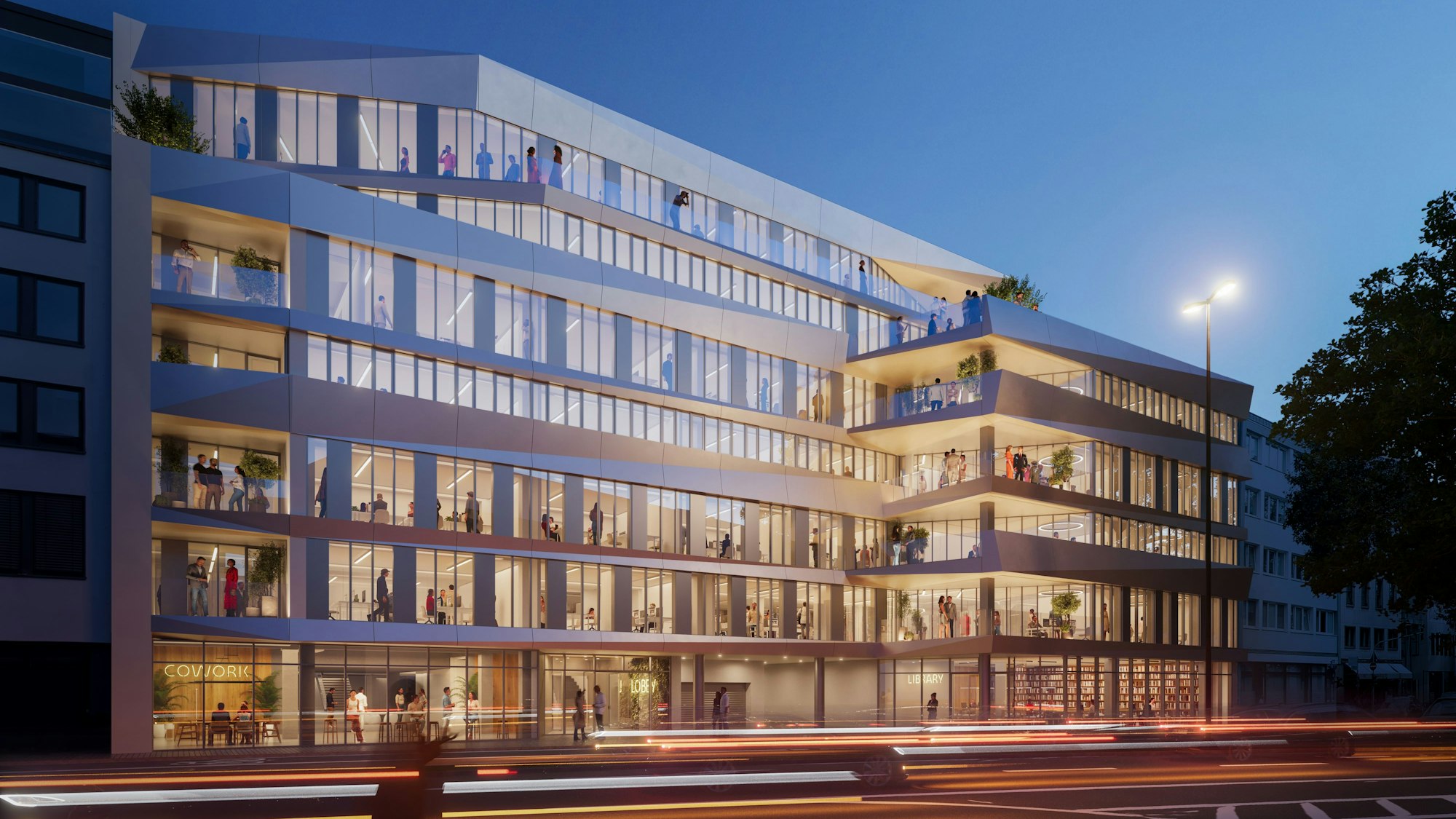 Verschiedene Außenbereiche und eine Dachterrasse mit Domblick sieht der Entwurf vor.