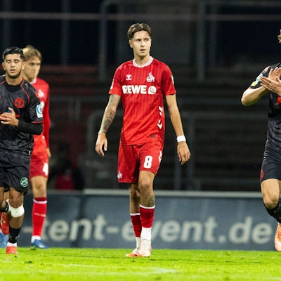 Cologne Cup 2025 09.10.2025 Enzo Wirtz Fortuna Köln, 9 jubelt nach seinem Tor zum 1:1 Ausgleich beim Cologne Cup 2025 im Spiel 1. FC Köln gegen Fortuna Köln am 09.10.2025 im Südstadion in Köln *** Cologne Cup 2025 09 10 2025 Enzo Wirtz Fortuna Köln, 9 celebrates after his goal to equalize 1 1 during the Cologne Cup 2025 in the match 1 FC Köln against Fortuna Köln on 09 10 2025 at the Südstadion in Cologne Copyright: xBEAUTIFULxSPORTS/Meuselx