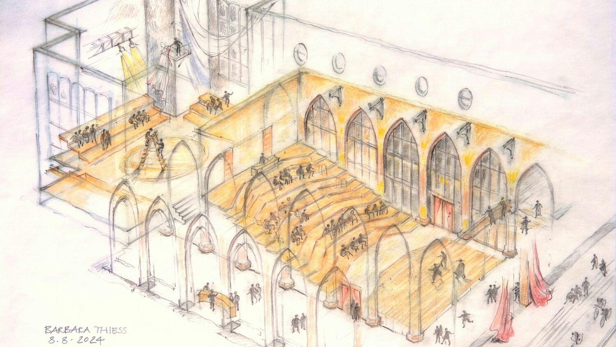 Theater Der Keller in der Kirche: Zeichnung der Architektin Barbara Thiess