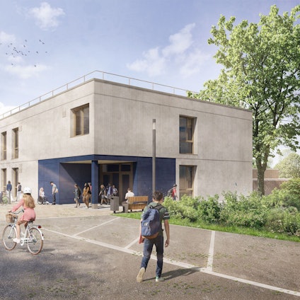 Animation zeigt das zweigeschossige Gebäude.