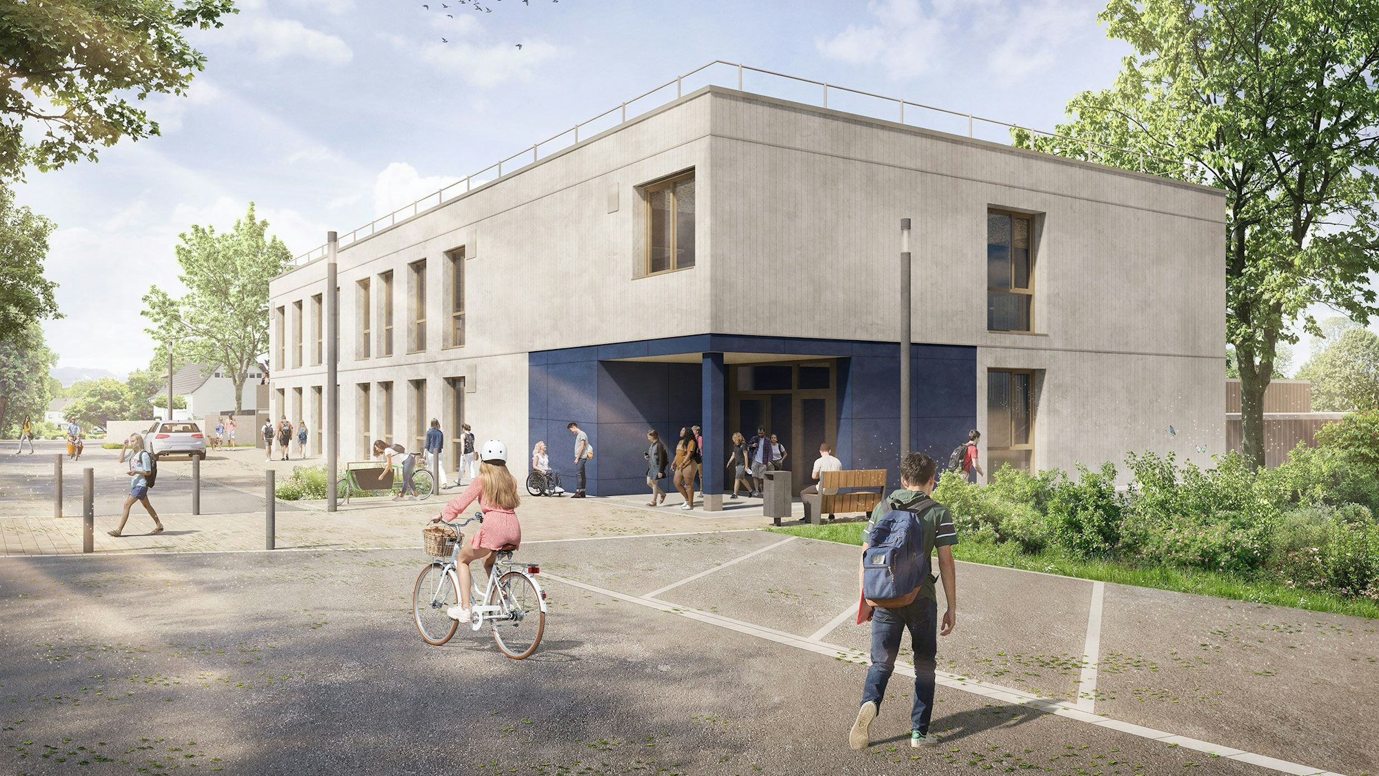 Animation zeigt das zweigeschossige Gebäude.