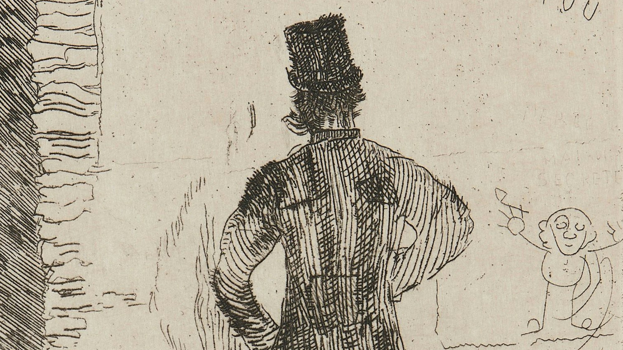 Eine Radierung von James Ensor zeigt einen Herren mit Zylinder.