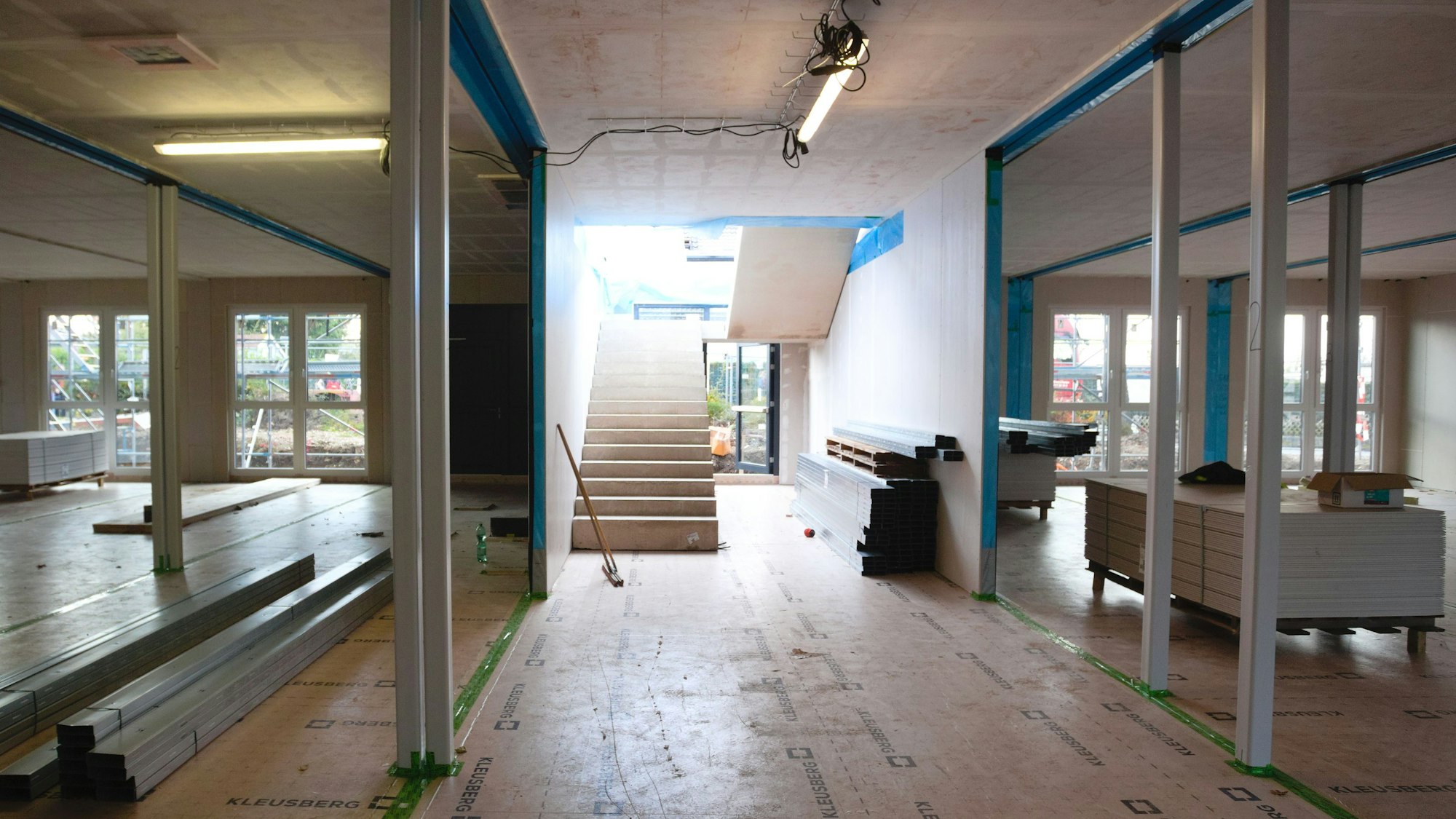 Auch der Ausbau im Inneren des neuen Schulanbaus hat in Waldbröl-Isengarten bereits begonnen.