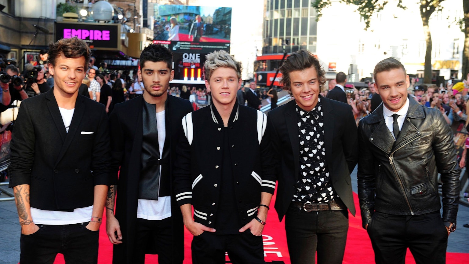Louis Tomlinson, Zayn Malik, Niall Horan, Harry Styles und Liam Payne bei der Weltpremiere von „One Direction: This Is Us“ im Empire Leicester Square (v.l.n.r.).