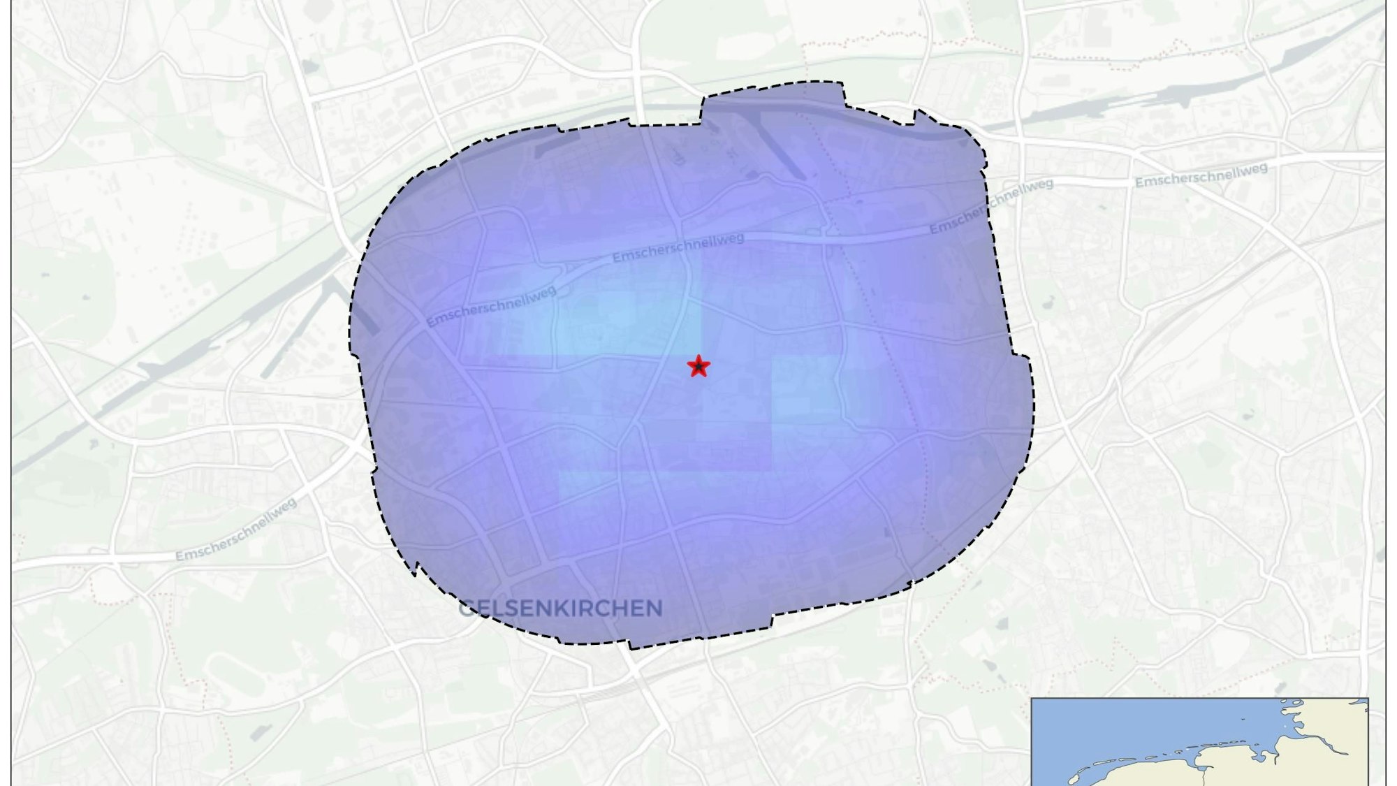 Die Karte zeigt den Bereich, in dem sich das Erdbeben in der Nacht zum Dienstag ereignet hat.