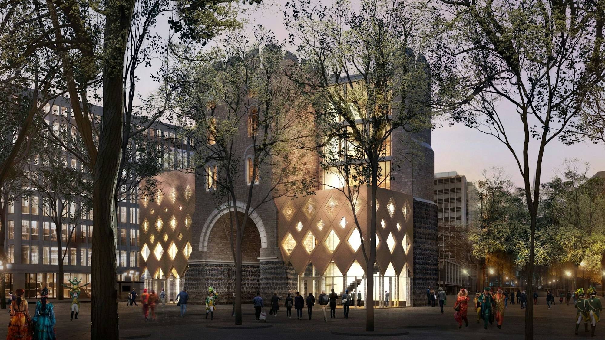 Die Visualisierung zeigt die von der Ehrengarde der Stadt Köln geplanten Anbauten an die Hahnentorburg.