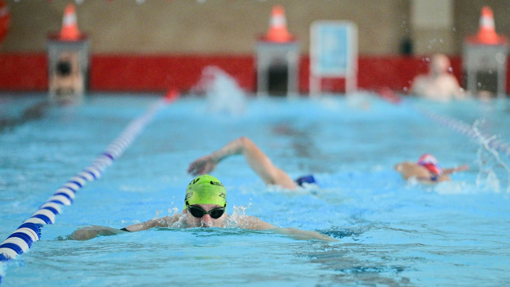 Das Bild zeigt Schwimmer in einem Schwimmbad.