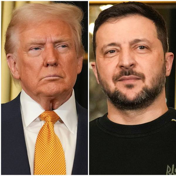 Die Bildkombo zeigt US-Präsident Donald Trump (l-r) und den ukrainischen Präsidenten Wolodymyr Selenskyj