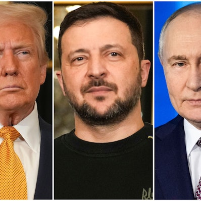 Die Bildkombo zeigt US-Präsident Donald Trump (l-r) und den ukrainischen Präsidenten Wolodymyr Selenskyj