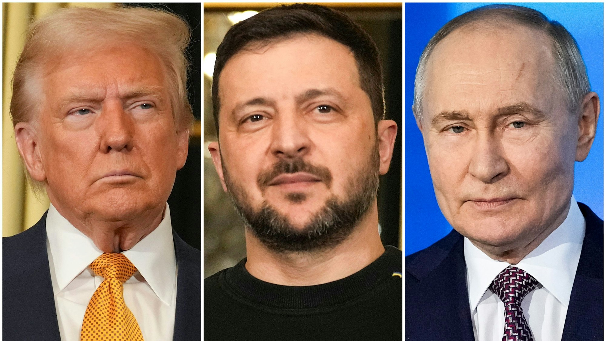 Die Bildkombo zeigt US-Präsident Donald Trump (l-r) und den ukrainischen Präsidenten Wolodymyr Selenskyj
